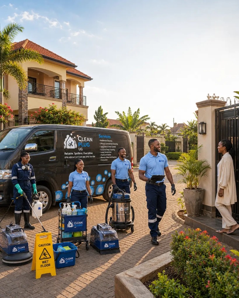 Clean Plug UG crew arriving at a home with professional cleaning equipment and branded van